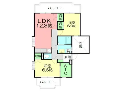 厚木国際飯山レジデンスC棟(2LDK/3階)の間取り写真