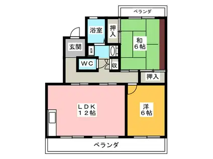 ラフォーレ渡瀬A・B(2LDK/3階)の間取り写真