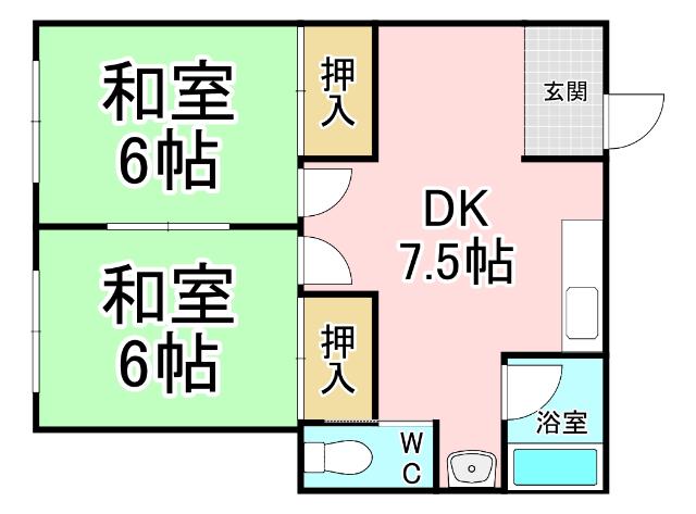 メゾン丸町(2DK/1階)の間取り写真