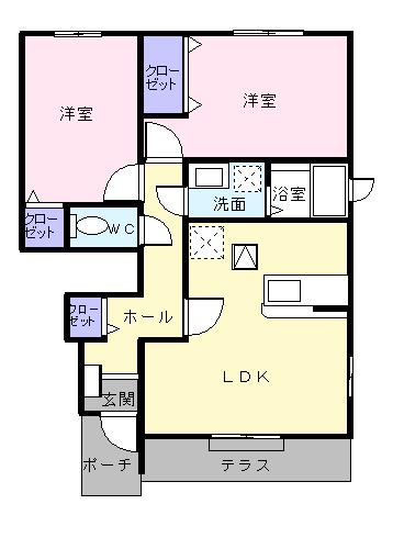 カモミールIII A(2LDK/1階)の間取り写真