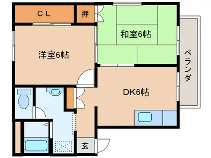 エステートピアタツノII(2DK/1階)の間取り写真