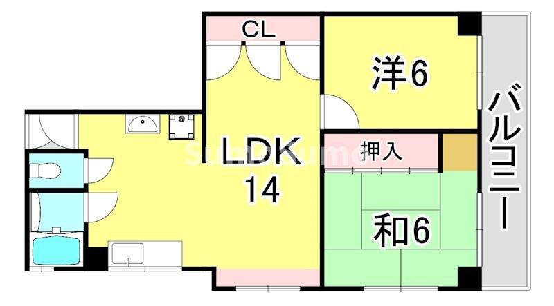 赤浦マンション(2LDK/2階)の間取り写真