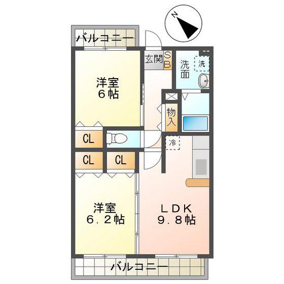 ショコラブラン(2LDK/1階)の間取り写真