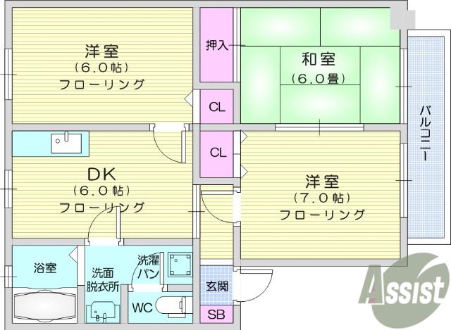 ロイヤルシャトー今泉B(3DK/2階)の間取り写真