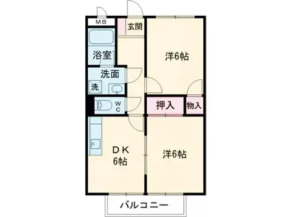 SURPLUSエメラルド高柳(2DK/1階)の間取り写真
