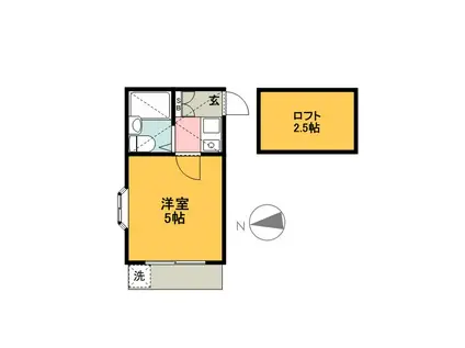 六角橋ハイツA棟(ワンルーム/1階)の間取り写真