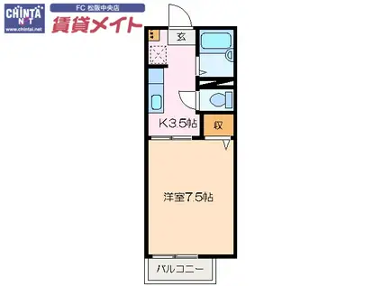 カーサHANSHIN(1K/2階)の間取り写真