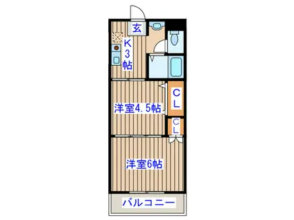 ヴァンクール小田原(2K/4階)の間取り写真