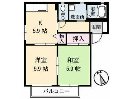 メゾン アイ ファミーユ A棟(2K/2階)の間取り写真