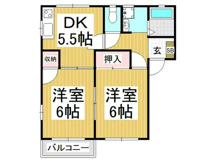 フレグランスバロス(2DK/1階)の間取り写真