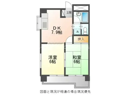 スカイハイツ石黒(2DK/4階)の間取り写真