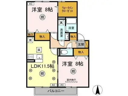 ROYALGARDENCASAHARA(2LDK/1階)の間取り写真