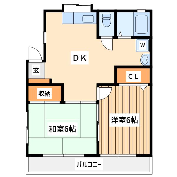 カームハイツ(2DK/2階)の間取り写真