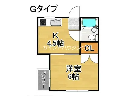 西住之江ハイツ(1DK/3階)の間取り写真
