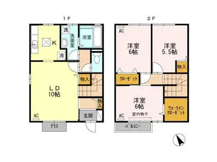 サニーコート水呑 A棟(3LDK/1階)の間取り写真