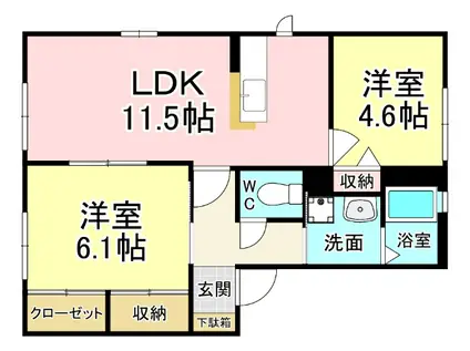 グランレーヴ B棟(2LDK/1階)の間取り写真