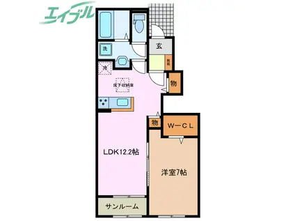 ルピナス B(1LDK/1階)の間取り写真