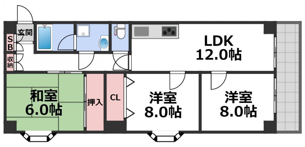 ハイツヒルトンパートIV(3LDK/6階)の間取り写真