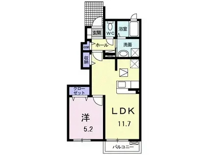 ISY48I(1LDK/1階)の間取り写真