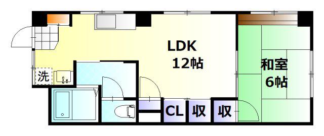 佐々木ビル(1LDK/2階)の間取り写真