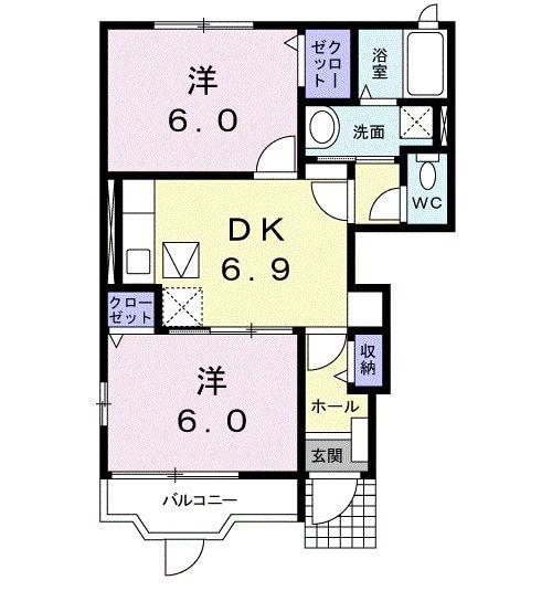 ラフィネ(2DK/1階)の間取り写真