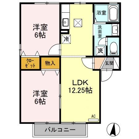 アンバサダーヒルズB棟(2LDK/1階)の間取り写真