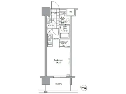 パークハビオ恵比寿(ワンルーム/2階)の間取り写真