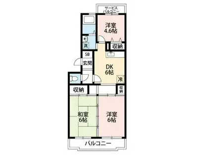 ガーデンクレスト湘南(3DK/4階)の間取り写真