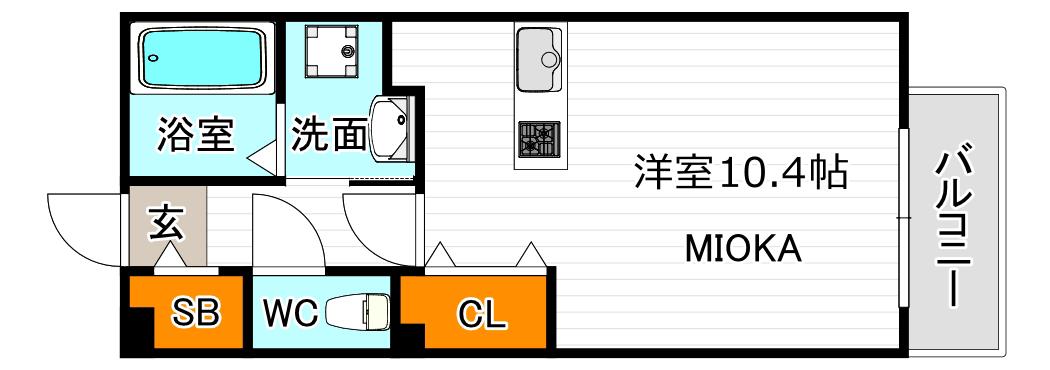 フラット桃ヶ池(1K/2階)の間取り写真