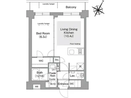 コンフォリア・リヴ文京護国寺(1LDK/1階)の間取り写真