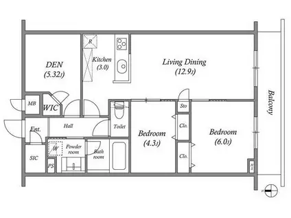 プライムガーデン若木(2SLDK/5階)の間取り写真