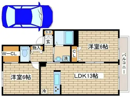 ラフィーネ須磨I(2LDK/1階)の間取り写真
