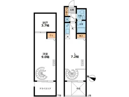 カッシア目黒(1SDK/1階)の間取り写真