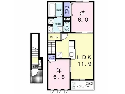 メゾン・ド・ATU A(2LDK/2階)の間取り写真