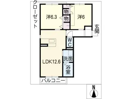 クレール苗代(2LDK/2階)の間取り写真