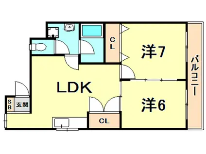 ハイツ南郷(2LDK/2階)の間取り写真