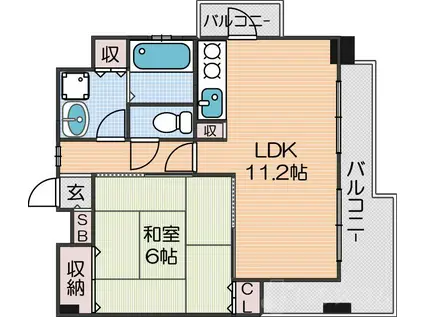 メゾンキコー住之江(1LDK/6階)の間取り写真
