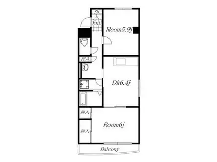オーガスタ広路本町(2DK/4階)の間取り写真