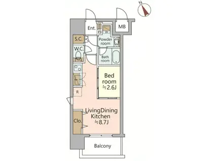 ジオエント福島野田レジデンス(1LDK/15階)の間取り写真