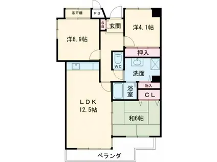 サニーヒル会瀬 2号館(3LDK/3階)の間取り写真