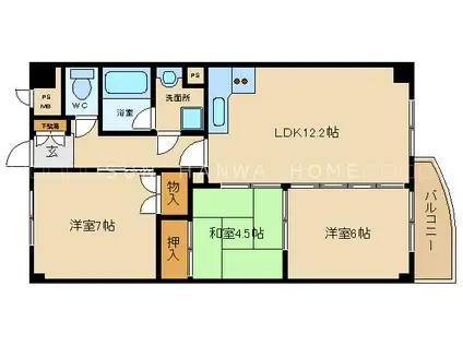 ルデラ若草(3LDK/3階)の間取り写真