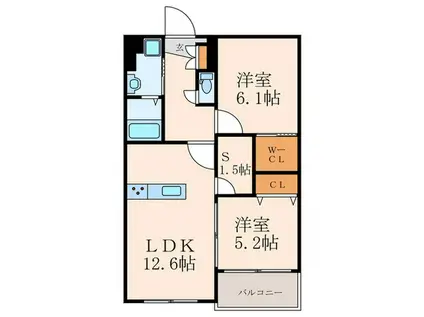 GRAND CHARIOT OHIRAKI(2SLDK/2階)の間取り写真