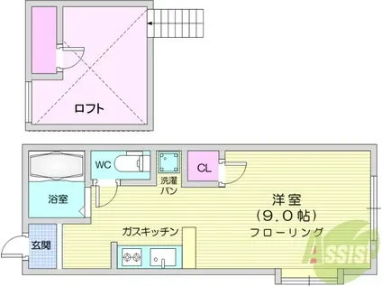 セラヴィ高松(ワンルーム/1階)の間取り写真