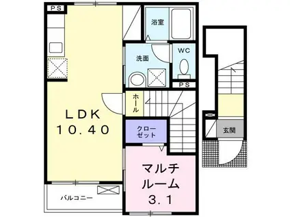 シャンドフルール(1LDK/2階)の間取り写真