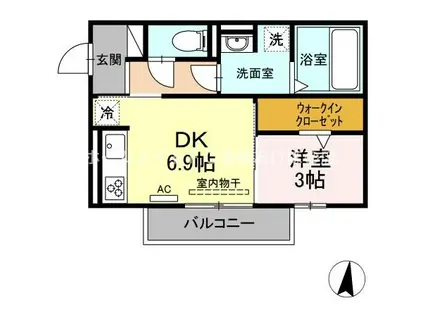 大和II(1DK/2階)の間取り写真
