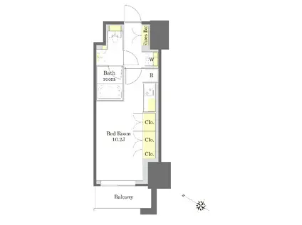 プライムメゾン中目黒(ワンルーム/6階)の間取り写真
