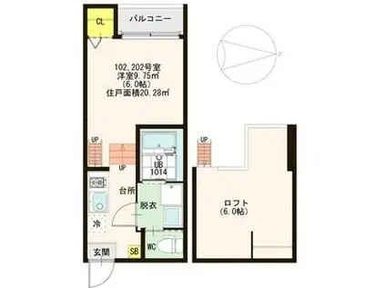 ハーモニーテラス巽北II(1SK/1階)の間取り写真
