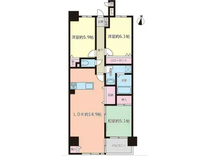 ネオハイツ開成山公園(3LDK/4階)の間取り写真