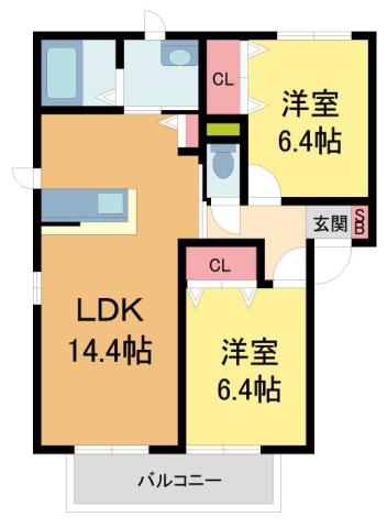 ソレイル・レヴァントI・II・III番館(2LDK/1階)の間取り写真