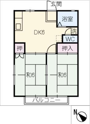 パナハイツ中央三谷120(2DK/2階)の間取り写真